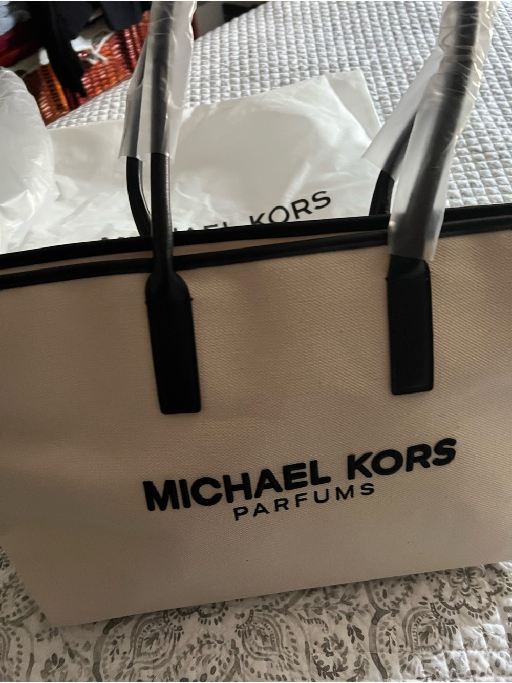 Michael Kors Cream Canvas Tote with Black Trim and Logo by one’s with dust bag - Picture 2 of 4